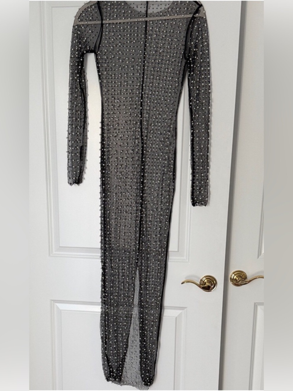Beach Bunny rhinestone and pearl cover up sheer maxi dress